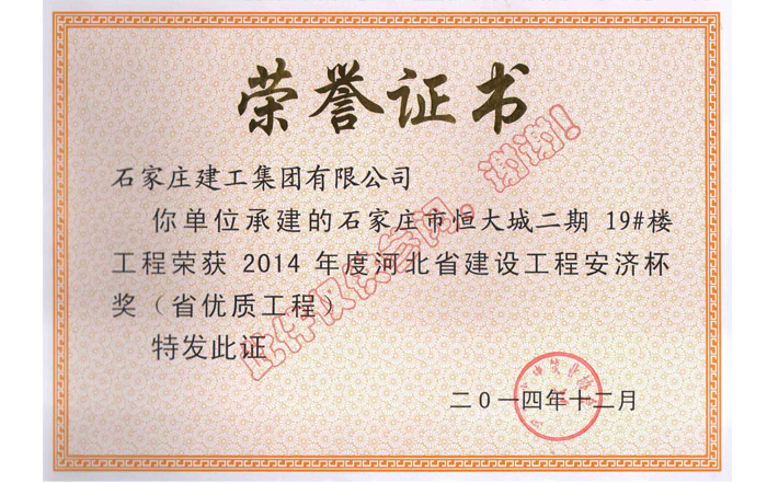2014年石家莊市恒大城二期19#樓-省優
