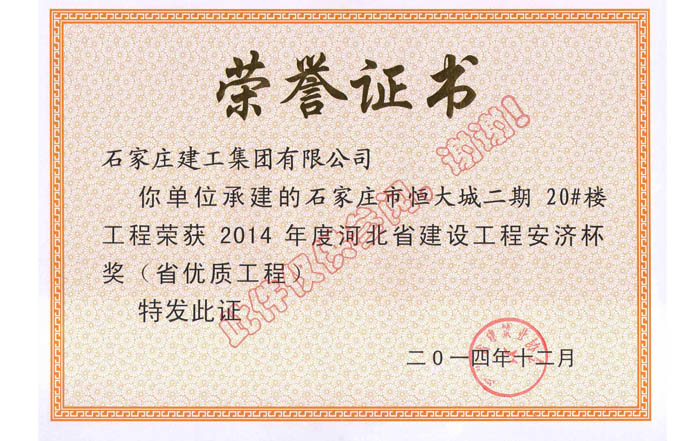 2014年石家莊市恒大城二期20#樓-省優
